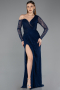 Long Navy Blue Dantelle Evening Dress ABU5618
