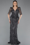 Long Anthracite Scaly Evening Dress ABU5621