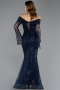 Long Navy Blue Scaly Mermaid Evening Gown ABU5623