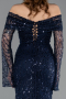 Long Navy Blue Scaly Mermaid Evening Gown ABU5623