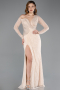 Beige Long Dantelle Evening Dress ABU5618