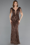 Long Brown Beaded Evening Dress ABU5637