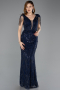 Long Navy Blue Beaded Evening Dress ABU5637