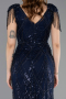Long Navy Blue Beaded Evening Dress ABU5637
