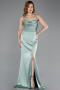 Long Turquoise Satin Prom Gown ABU5646