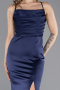 Long Navy Blue Satin Prom Gown ABU5646