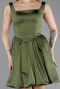 Short Olive Drab Satin Party Dress ABK2529