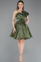 Short Olive Drab Satin Cocktail Dress ABK2510