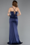 Long Navy Blue Satin Prom Gown ABU5646
