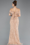Beige Long Beaded Evening Dress ABU5492