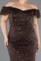Long Brown Beaded Plus Size Evening Dress ABU5548