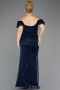 Long Navy Blue Beaded Plus Size Evening Dress ABU5548