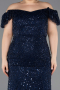 Long Navy Blue Beaded Plus Size Evening Dress ABU5548