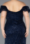 Long Navy Blue Beaded Plus Size Evening Dress ABU5548