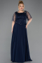 Long Navy Blue Chiffon Formal Plus Size Dress ABU5554