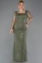 Olive Drab Long Beaded Plus Size Engagement Dress ABU4761