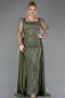 Olive Drab Long Beaded Plus Size Engagement Dress ABU4761