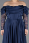 Long Navy Blue Satin Formal Plus Size Dress ABU5261