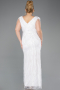 White Long Beaded Plus Size Evening Dress ABU5336