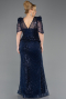 Long Navy Blue Beaded Plus Size Evening Gown ABU5692