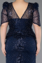 Long Navy Blue Beaded Plus Size Evening Gown ABU5692