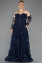 Long Navy Blue Plus Size Engagement Dress ABU5660
