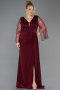 Long Burgundy Chiffon Plus Size Evening Dress ABU5624