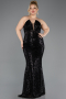 Long Black Beaded Plus Size Evening Gown ABU5698