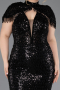 Long Black Beaded Plus Size Evening Gown ABU5698