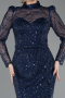 Navy Blue Long Sleeve High Collar Stoned Evening Gown ABU4526