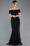 Long Black Beaded Evening Dress ABU5694