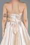 Beige Strapless High Slit Long Satin Graduation Prom Dress ABU4774
