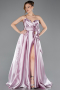 Powder Color Strapless High Slit Long Satin Graduation Prom Dress ABU4774