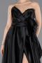 Black Strapless High Slit Long Satin Graduation Prom Dress ABU4774