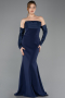 Navy Blue Strapless Sleeve Accessories Long Mermaid Prom Dress ABU4398