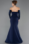 Navy Blue Strapless Sleeve Accessories Long Mermaid Prom Dress ABU4398