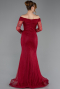 Cherry Colored Long Dantelle Evening Dress ABU5617