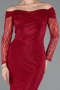 Cherry Colored Long Dantelle Evening Dress ABU5617