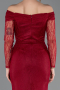 Cherry Colored Long Dantelle Evening Dress ABU5617