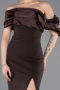 Brown Off Shoulder Satin Drape Slit Evening Gown ABU4024
