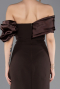 Brown Off Shoulder Satin Drape Slit Evening Gown ABU4024