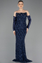 Long Navy Blue Scaly Evening Dress ABU5732