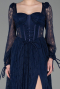 Long Navy Blue Dantelle Evening Dress ABU5797