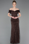 Brown Long Beaded Evening Dress ABU5400