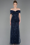 Navy Blue Long Beaded Evening Dress ABU5400