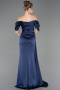Long Navy Blue Satin Mermaid Evening Gown ABU5765