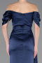 Long Navy Blue Satin Mermaid Evening Gown ABU5765