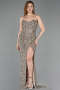 Mink Strapless Underwire Slit Long Sequin Evening Gown ABU4842