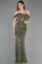 Long Olive Drab Beaded Evening Dress ABU5833