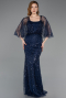 Long Navy Blue Beaded Evening Dress ABU5798
